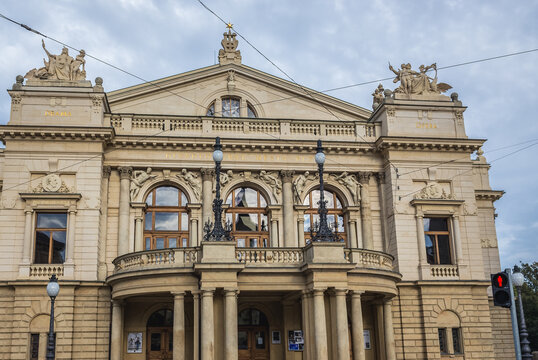 Pilsen, Czech Republic - October 3, 2015: Front view of J. K. Tyl Theatre building in Pilsen city