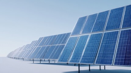 A solar photovoltaic array under a clear blue sky,