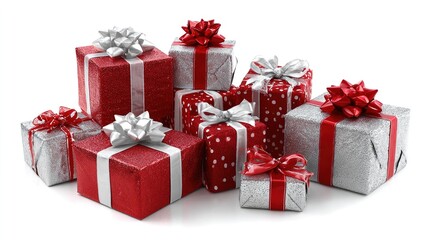Fototapeta premium Christmas Red gift boxes with ribbon