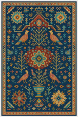 Moroccan Folk art inspired Carpet with modern Pattern in high definition isolated on white canvas with trending colors
