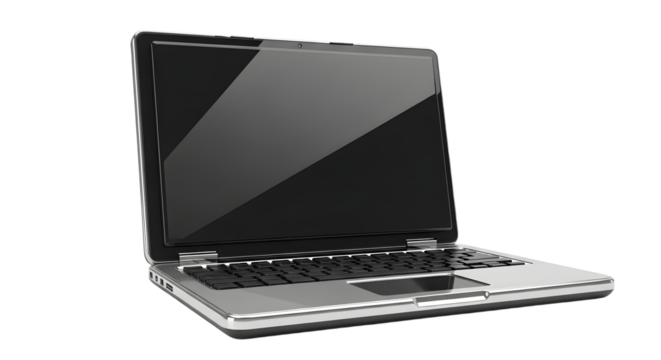 Modern Silver Laptop Computer with Black Keyboard and Touchpad on White Background