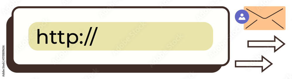 Aufkleber web url bar with outgoing arrows, envelope icon, and user symbol showcasing data sharing and digital