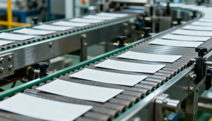 Automated Production Line Conveying White Rectangular Products, Illustrating Efficiency and Manufacturing Processes in a Factory Setting