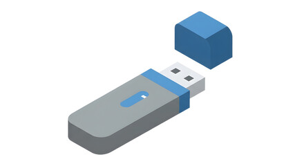 Modern USB Flash Drive with Blue Cap Isometric Design