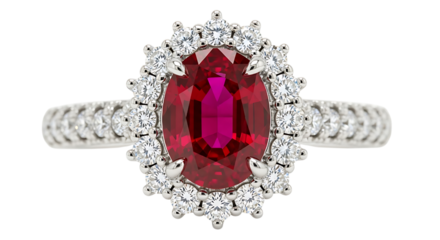 Ruby and diamond ring isolated on transparent background