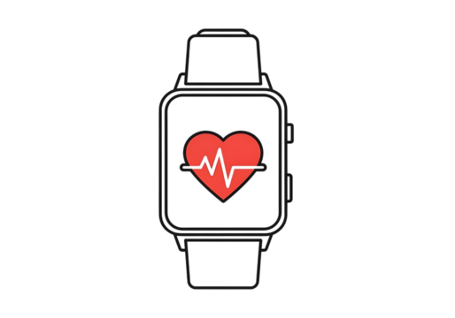 Illustration of smartwatch displaying heart rate and ekg isolated on transparent background