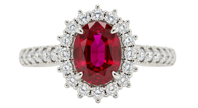 Ruby and diamond ring isolated on transparent background