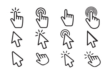 Set of Hand and Cursor Icons for UI, Web, and Digital Interaction