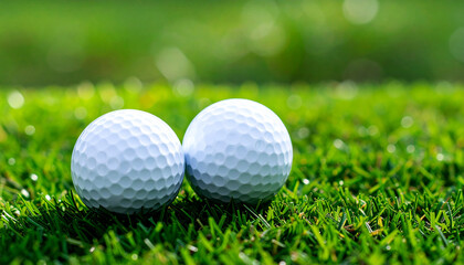 White golf ball resting on green grass