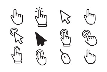 Collection of Hand, Finger, and Cursor Icons for UI, Web, and Digital Interaction