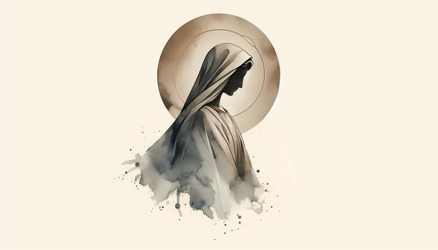 Naklejki Virgin mary mother of jesus watercolor painting catholic religious artwork illustration