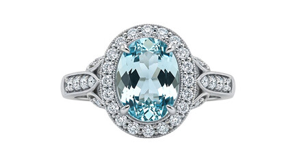 Aquamarine and diamond ring isolated on transparent background