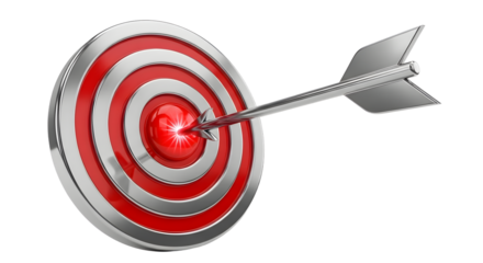 Red and White Target with Silver Arrow Hitting Center for Marketing and Business Strategy
