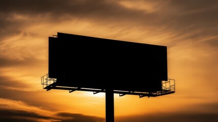Sunset Silhouette: Blank Billboard Against Fiery Sky