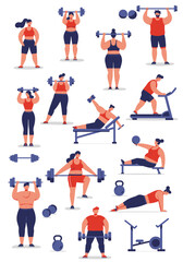 Obraz premium Fitness enthusiasts working out with weights and gym equipment. Suitable for health and wellness promotions, gym advertisements, and fitnessrelated social media content.