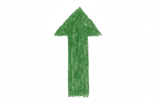 Growing green arrow representing business success, financial improvement, and positive trajectory on clean transparent background, perfect for professional graphics