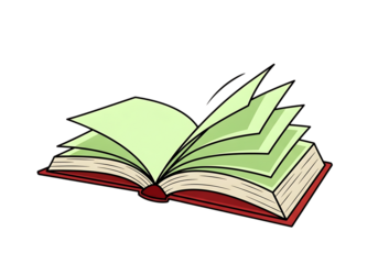 Illustration of open book with turning pages isolated on transparent background