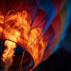 Vibrant Hot Air Balloon Illuminated by Internal Flame During Inflation