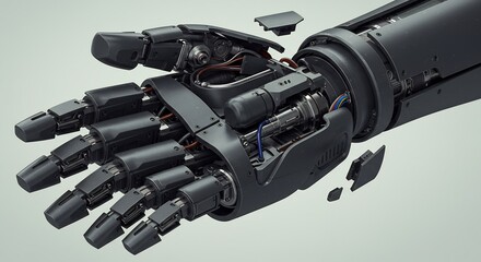 Robotic Black Hand Metal Mechanism in Studio Lighting