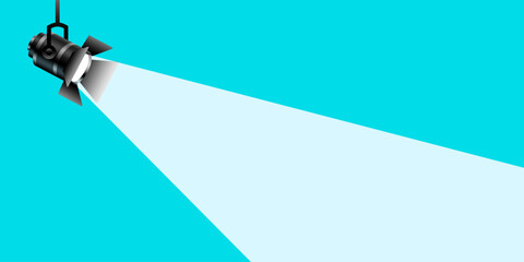 Spotlight vector blue background. Spotlight with bright lights. Vector set of light. Light source, studio lighting. Spotlight lighting banner, spotlight. Light beams, light effect. Vector illustration