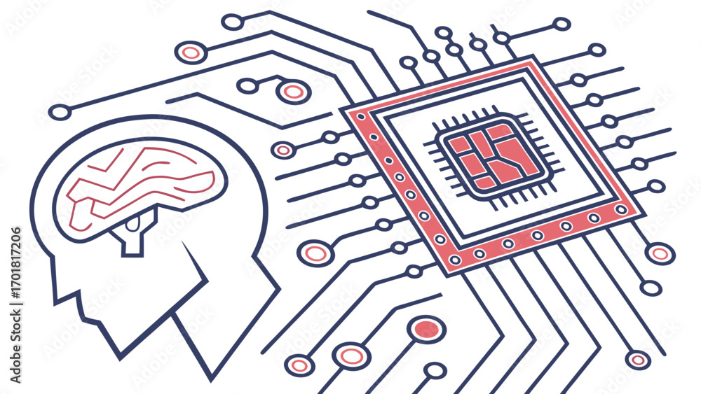 Aufkleber abstract ai technology illustration featuring brain and circuit board design, symbolizing fusion of 