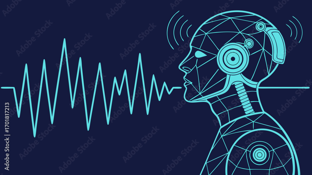 Aufkleber abstract ai voice agent or robot launching over sound waves, showcasing futuristic design with geome