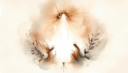 Watercolor illustration of annunciation scene with angel and mary art print