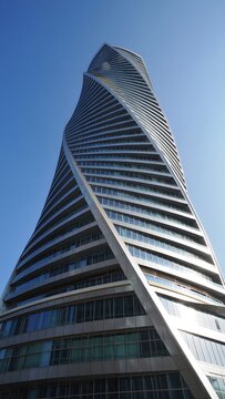 View of the evolution tower in moscow russia against a clear blue sky daytime shot