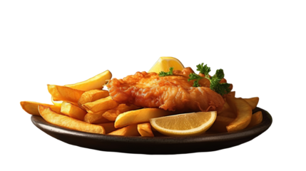 Crispy fish and chips on a plate
