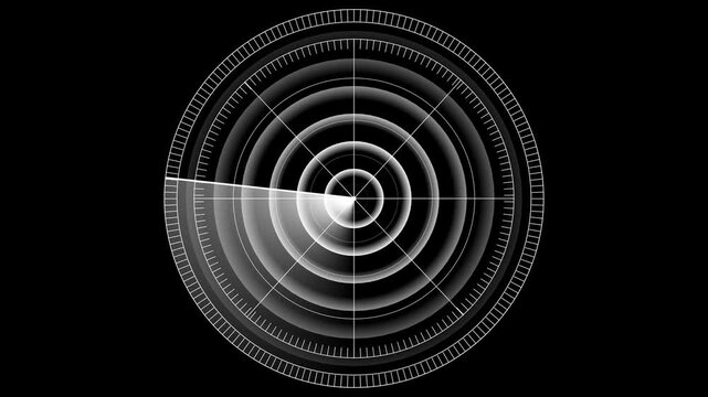 Radar screen animation on black background. Radar Navigation is looking for objects. Technology world map radar screen animation.