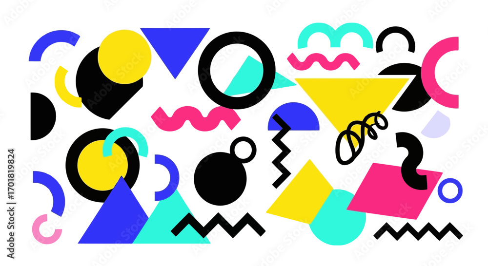 Aufkleber dynamic geometric composition: a vibrant and playful abstract design featuring bold shapes and color