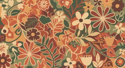 Autumnal Floral Arrangement with Warm Earth Tones and Intricate Details, Perfect for Textile Design, Backgrounds, and Decorative Elements for Website or Print Media.