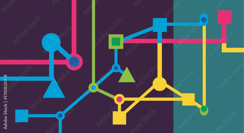 Aufkleber abstract geometric network illustration featuring interconnected shapes and vibrant colors for moder