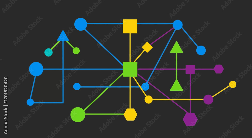 Aufkleber abstract geometric network featuring colorful shapes and lines on dark gray background. suitable for