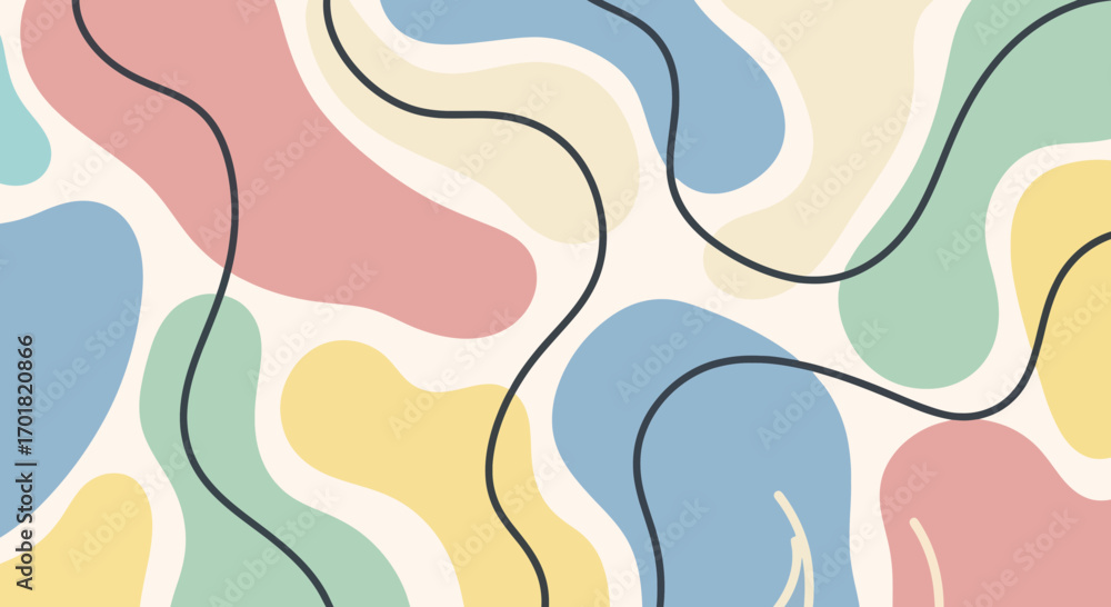 Poster abstract pastel background with organic shapes and wavy lines for creating eye-catching designs, web
