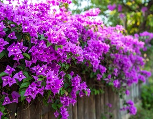 Fototapeta premium A vibrant wall of purple bougainvillea flowers