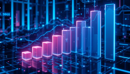 Digital Financial Market Analysis Bar Chart with Data Visualization Background