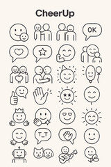 Cheerful Emoticons and Icons for Positivity and Happiness, Smiling Faces, Vector Illustrations