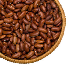 Light brown kidney beans filling a woven basket on transparent background