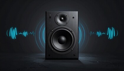 Black Hi-Fi Speaker with Glowing Sound Waves – Audio Concept