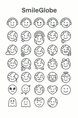 A Collection of Smiling Globe Icons Featuring Various Expressions and Designs for Creative Projects