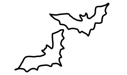 Hand drawn doodle two bats outline drawing on transparent background – Halloween decoration, naive kids style vector illustration svg and png