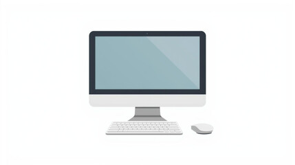Fototapeta premium Modern desktop computer with a blank screen, keyboard, and mouse. Flat vector illustration of a personal workstation for office or home use isolated on a white background