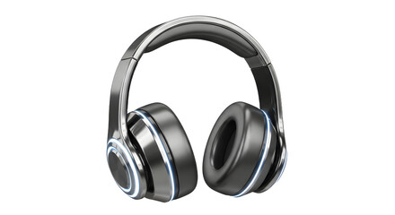 Wireless Black Headphones with Blue Light Accents on White Background