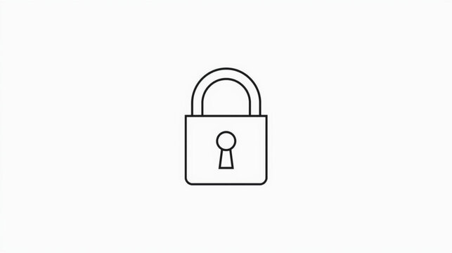 Minimalist padlock line icon representing security, privacy, and data protection. Simple vector graphic of a lock symbol on a white background