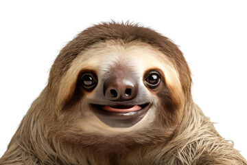 Sloth Swinging on Tree Branch. White or PNG Transparent Background.