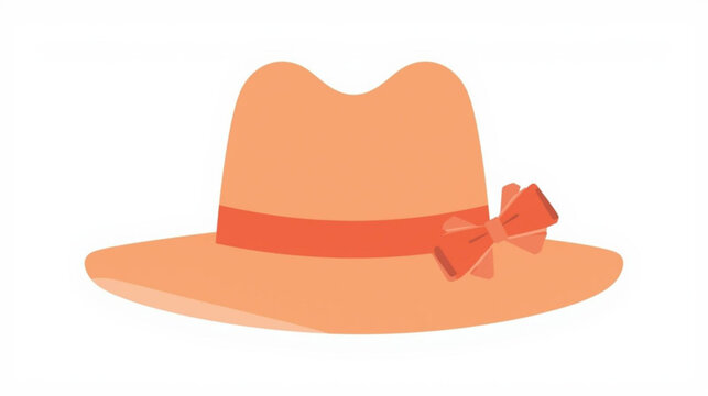 Stylish orange summer sun hat with a decorative ribbon and bow. A fashionable women's accessory for vacation, travel, and sun protection. Isolated vector
