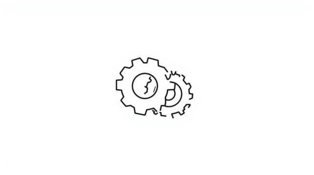 Two interlocking gears, symbolizing connection, teamwork, and the mechanics of progress and innovation, depicted in a minimalist line art style against a clean background