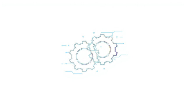Futuristic cogwheel mechanism on a white background, concept of engineering, innovation, and system integration