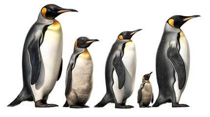Fototapeta premium Five penguins in a row, differing in size